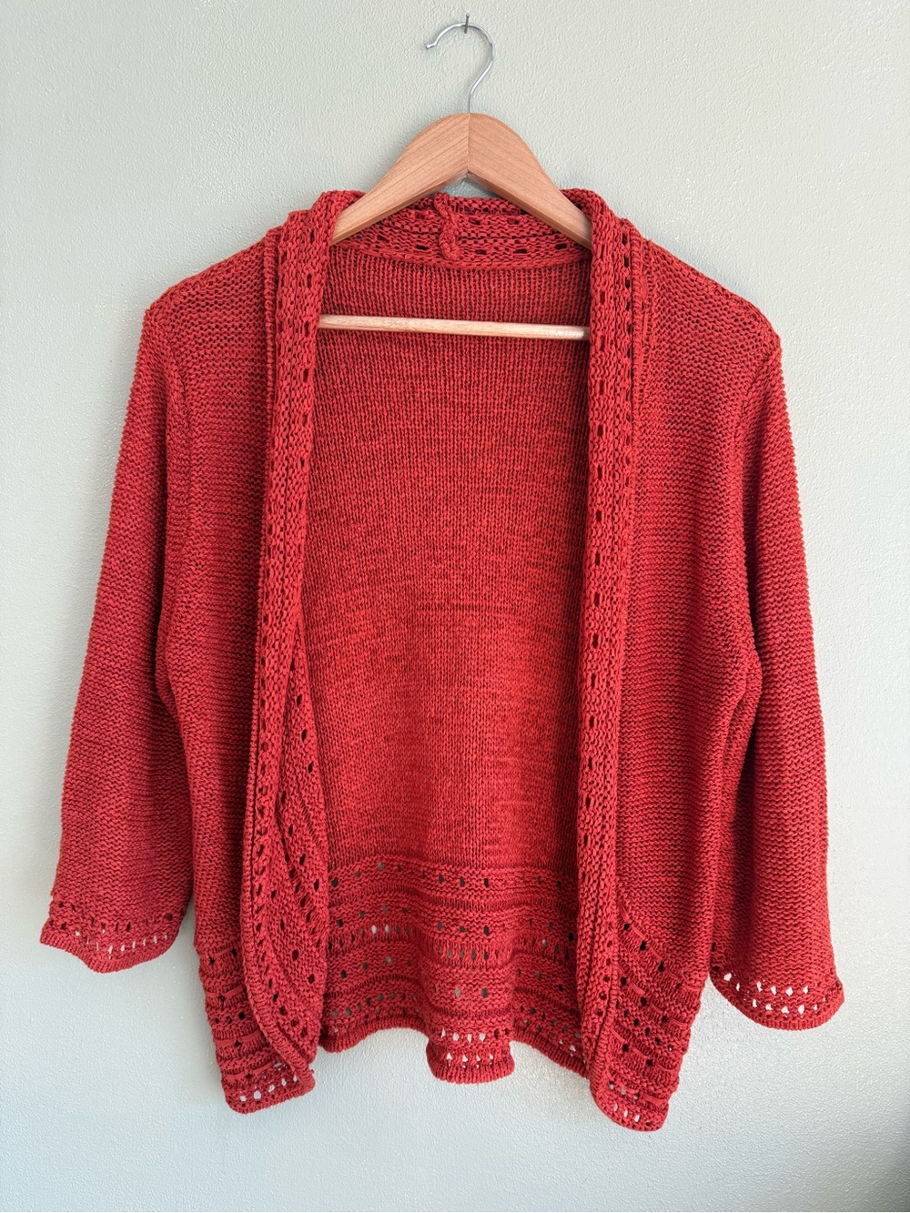 Open-Front Orange Knit Cardigan Sweater
